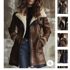 Women's faux Brown Shearling Leather Coat